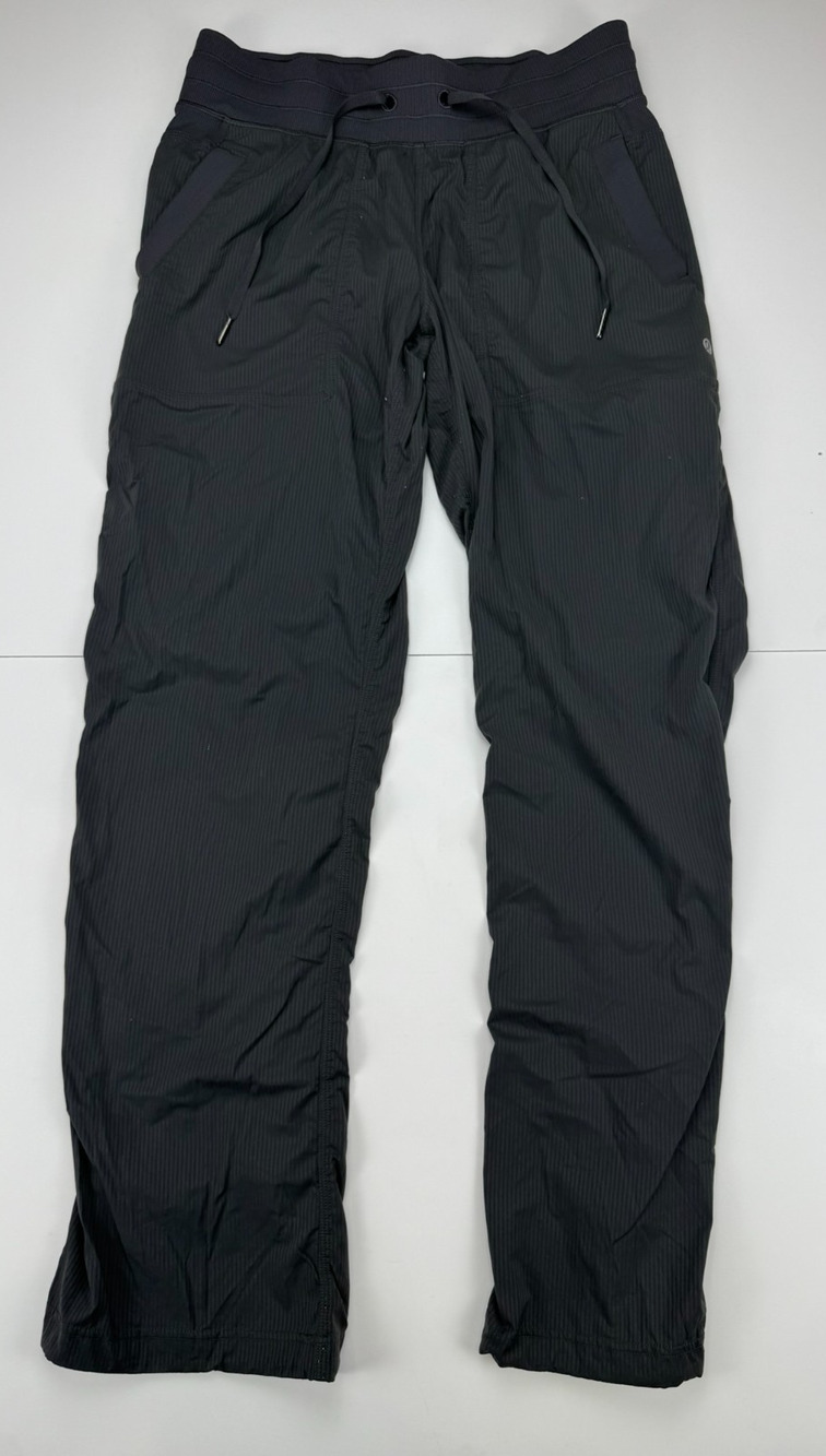 Lululemon Dance Studio Pants Womens 8 Black Pinstripe Drawstring 30" Inseam